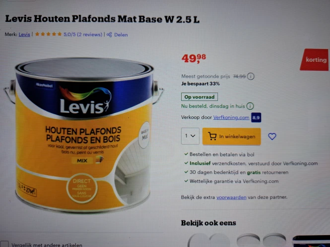 Levis Houten Plafonds Mat Base W 2.5 L -33%