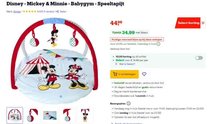 €10 Select korting op Mickey & Minnie Mouse speeltapijt