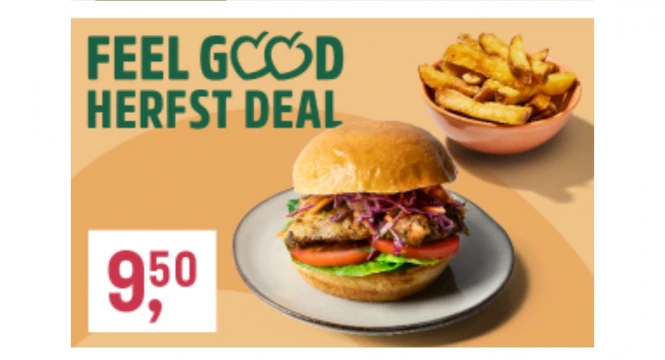 Burger kip BBQ of vega classic + frites €9,50 bij