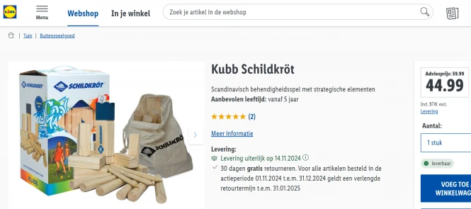 -25% Kubb spel bij Lidl