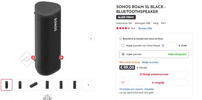 €80 korting op Sonos Roam SL bij Vanden Borre