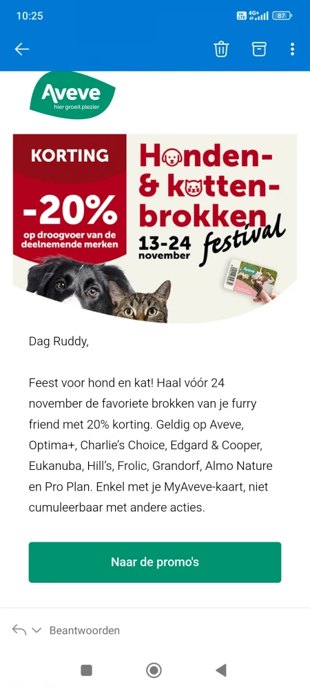 20% korting op droogvoer bij aveve