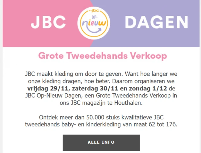JBC Op-Nieuw Dagen ✨ Grote tweedehands verkoop, zachte prijsjes