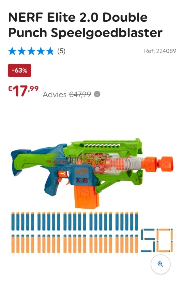 -63 %Nerf Elite 2.0 Double Punch Blaster 💦