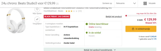 24u chrono: Beats Studio3 voor €129,99