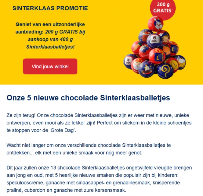 200 gram gratis bij aankoop vanaf 400 gram Sinterklaasballetjes bij leonidas