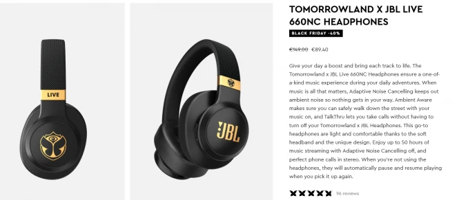 -40% 🎧 Tomorrowland x JBL Live 660NC Headphones 🎶
