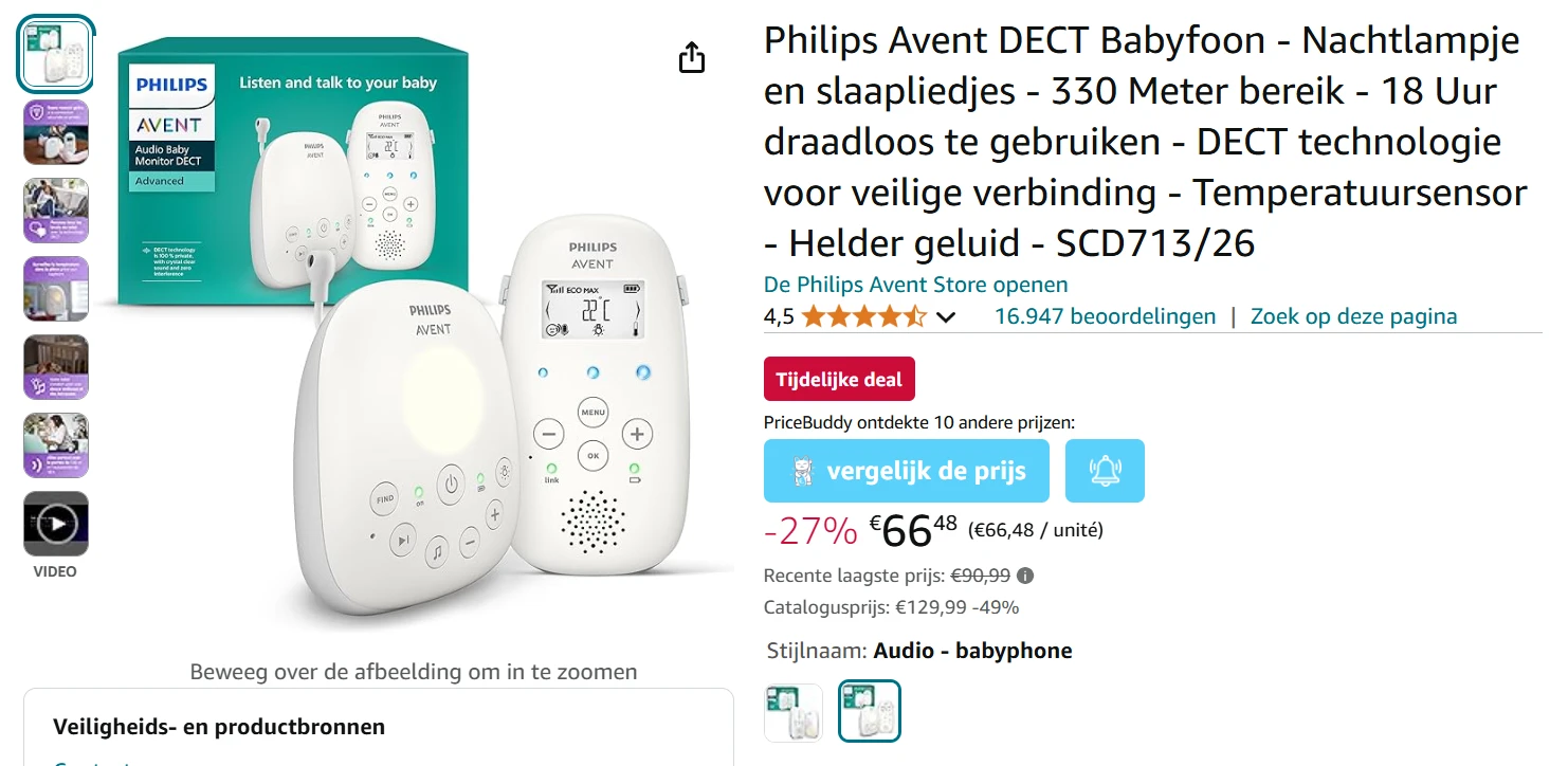 Philips Avent DECT Babyfoon voor €66,48 euro bij Amazon BE