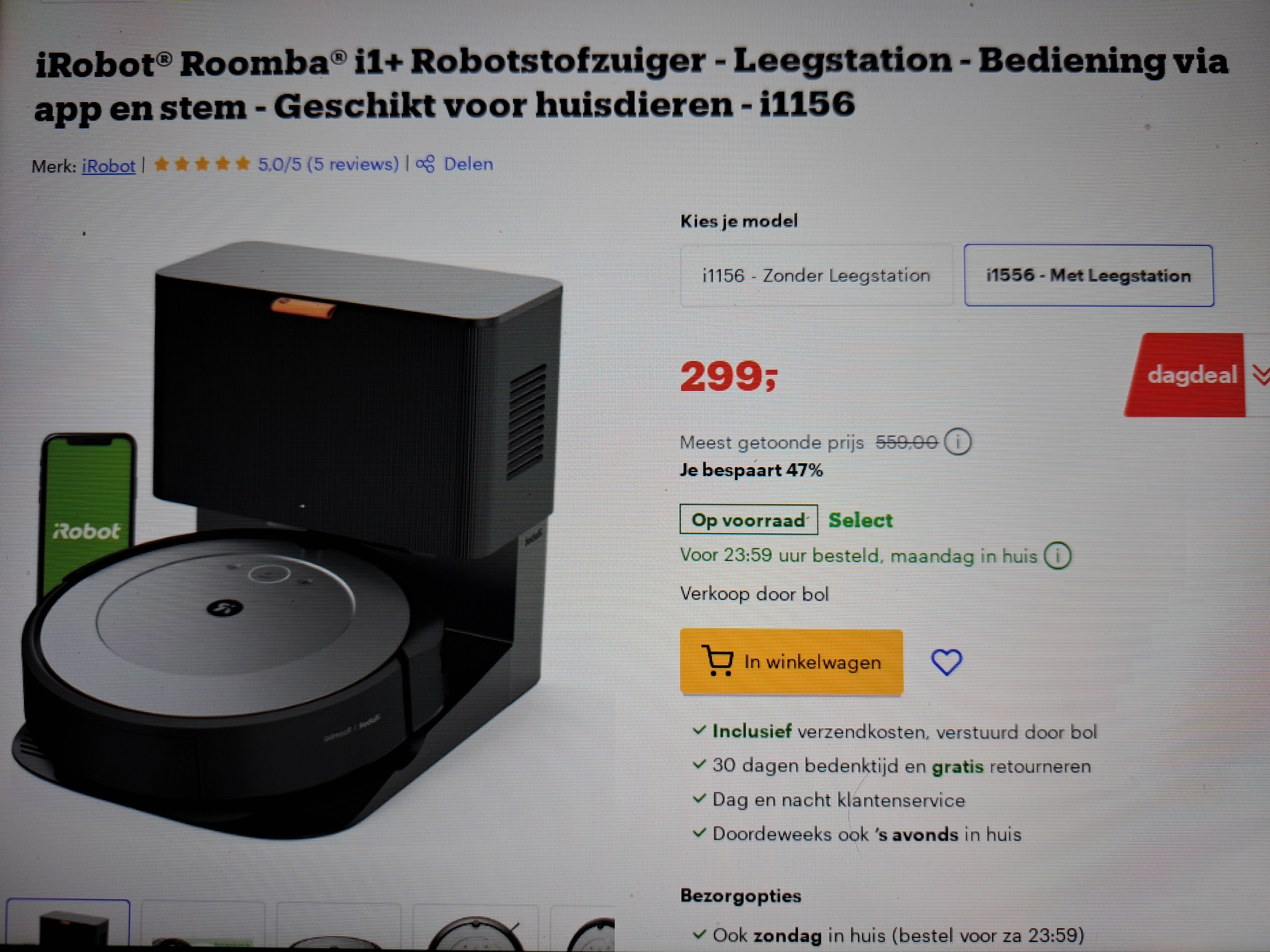 Dagdeal bol.com irobot o1156 -47%