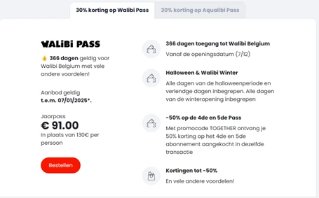 Walibi abonnementen 30%