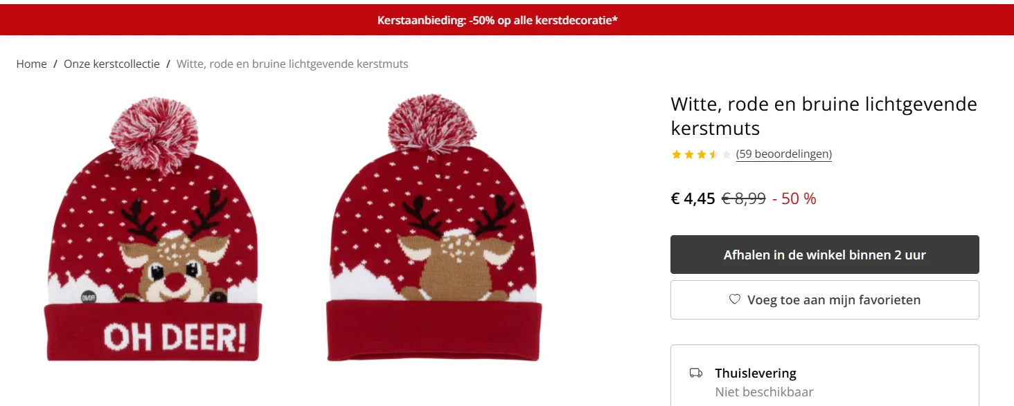 -50% op lichtgevende kerstmuts 🤶