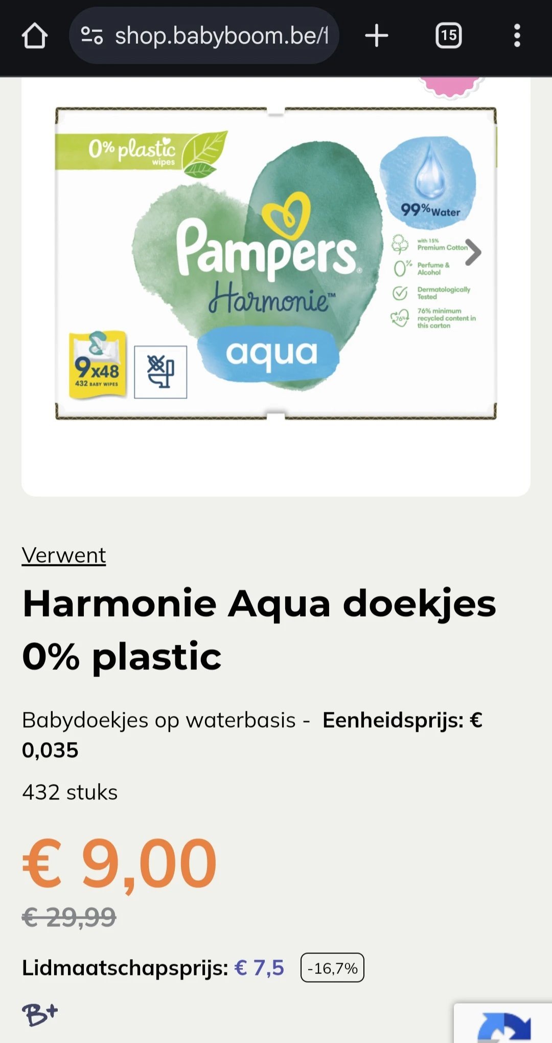 Pampers Harmonie Aqua billendoekjes 👶 €1/pak