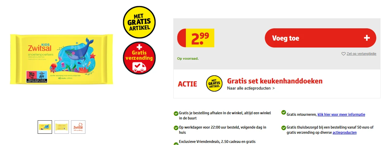 Gratis set keukenhanddoeken b.a.v. Zwitsal en Vaseline
