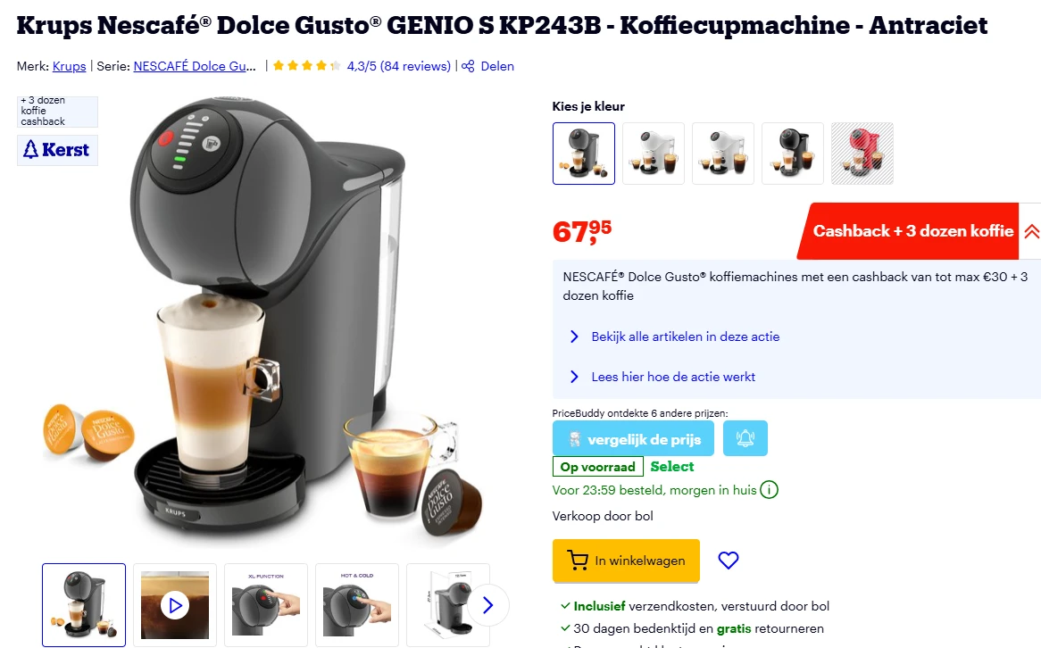 Krups Nescafé Dolce Gusto GENIO S goedkoop + cashback + gratis koffie 👍