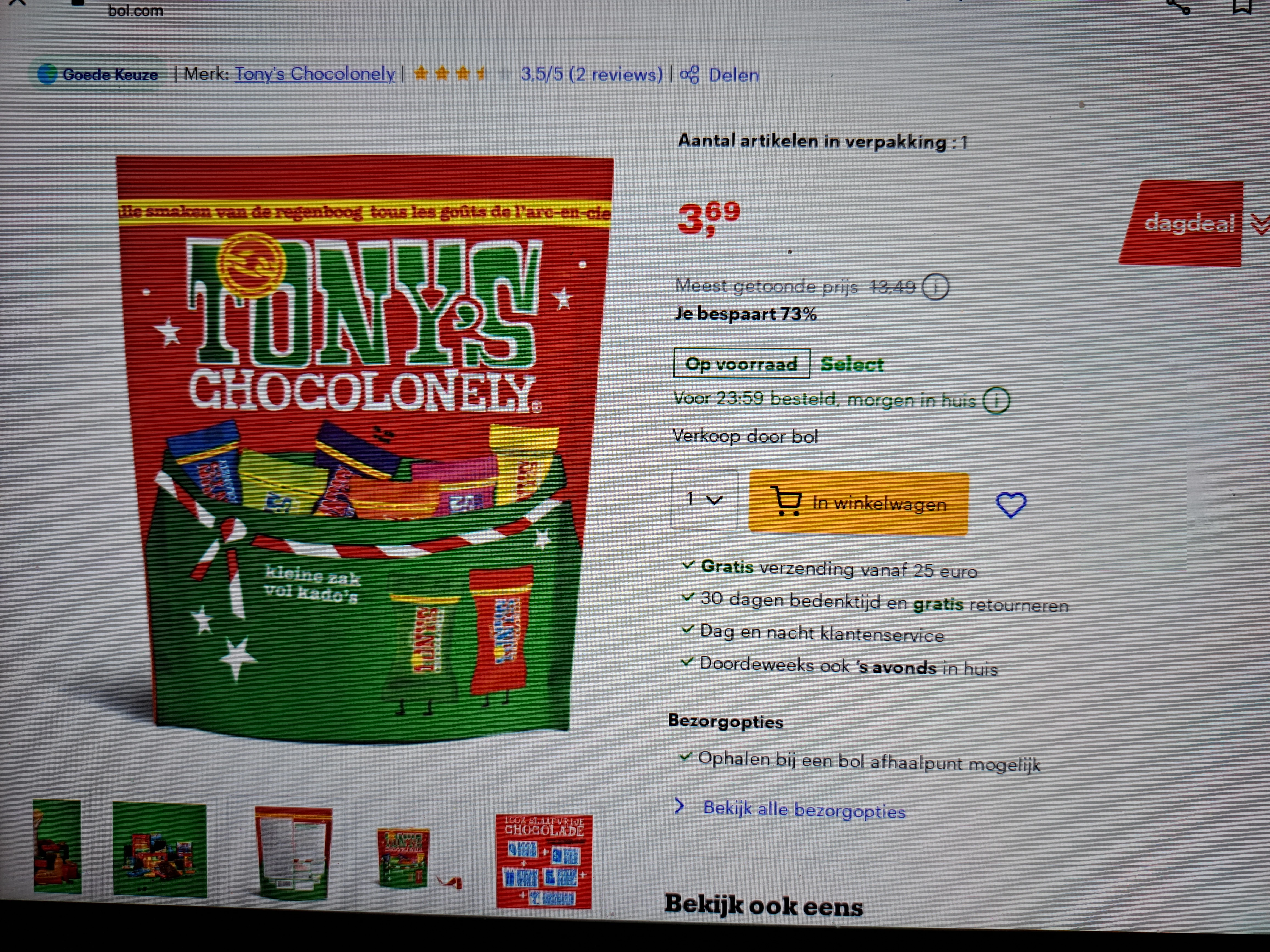 Tony's Chocolonely Tiny Tony's Chocolade Kerstmis Special - Mix Kerst Chocolaatjes Cadeau - Mini Chocolaatjes in Geschenkverpakking 8 Smaken - 135 gram Fairtrade Belgische Chocola -73%