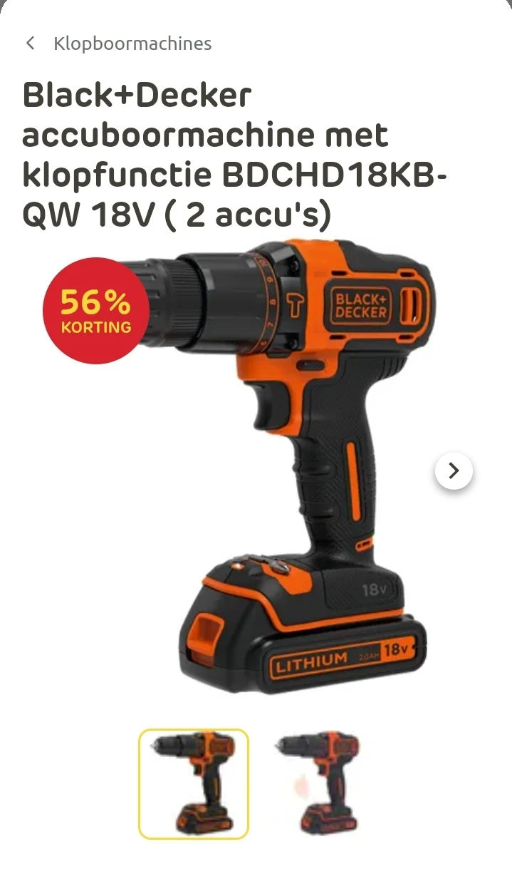 Black+Decker accuboormachine met klopfunctie BDCHD18KB-QW 18V ( 2 accu's)