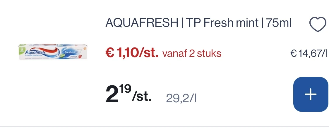 Asuafresh tandpasta goedkoper