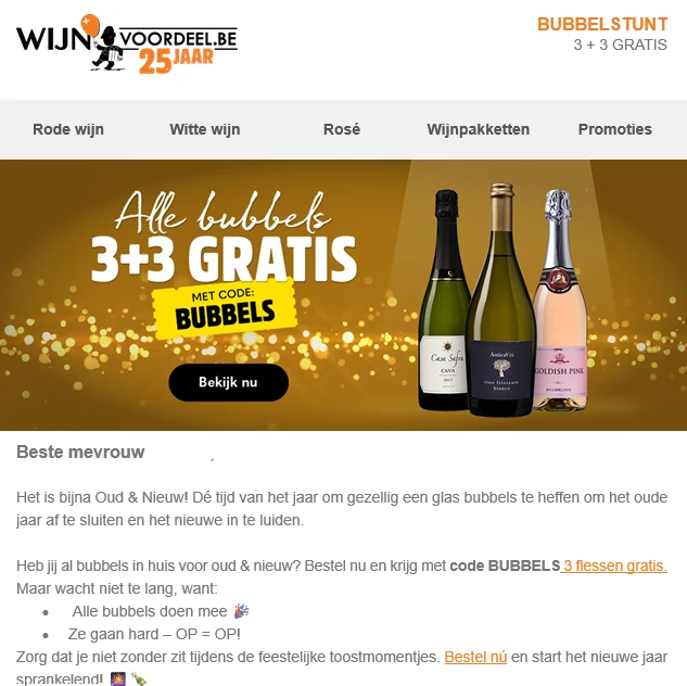 3+3 gratis op bubbels bij Wijnvoordeel 🍾