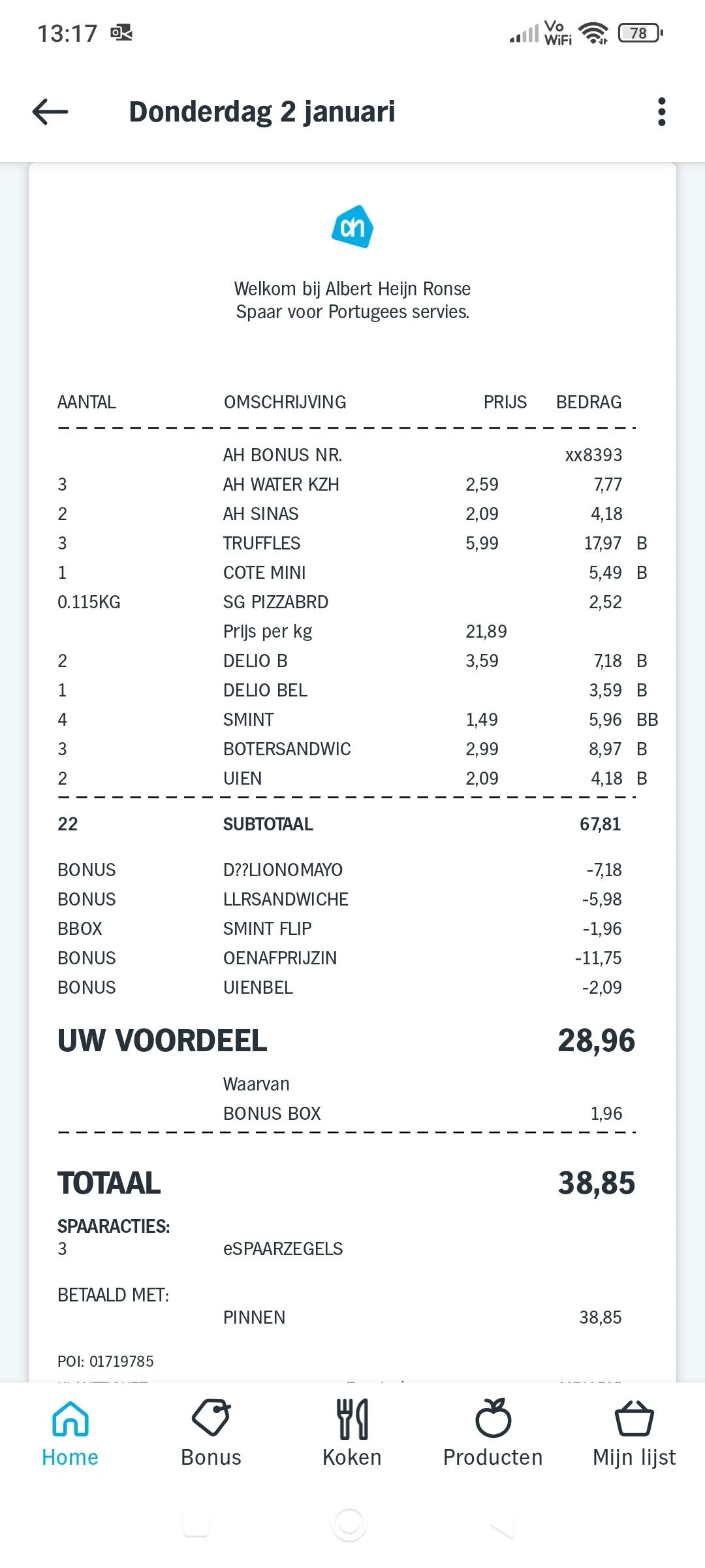 Aankoop ah €28,96 korting