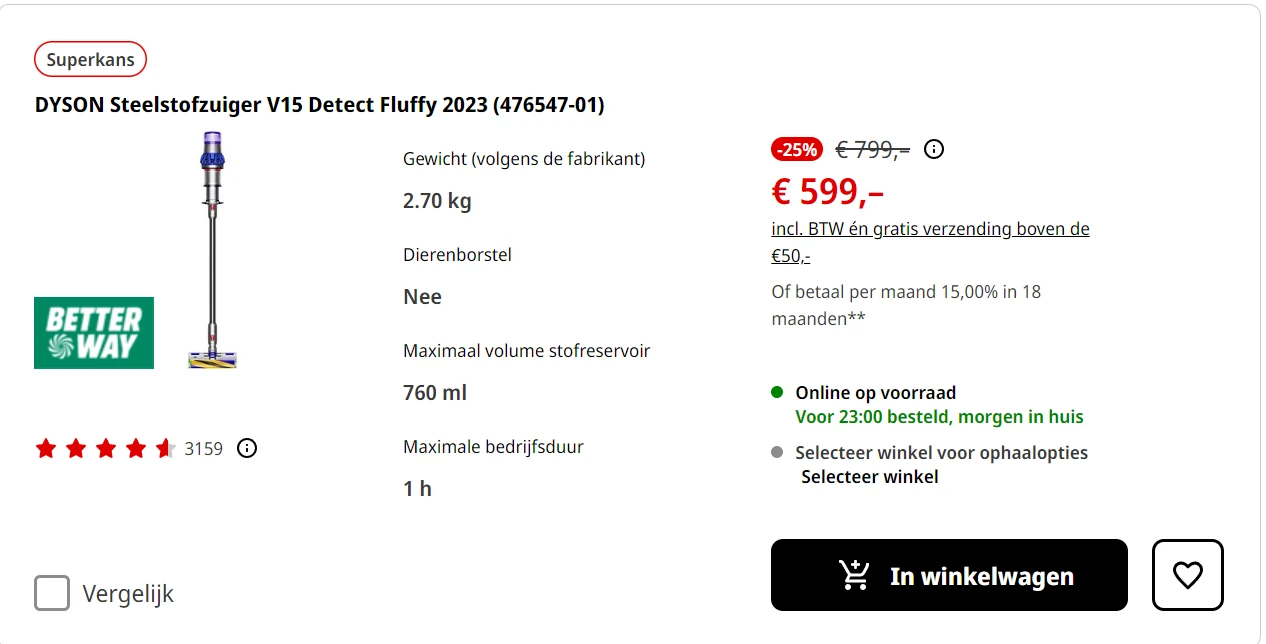 DYSON Steelstofzuiger V15 Detect Fluffy 2023 mediamarkt