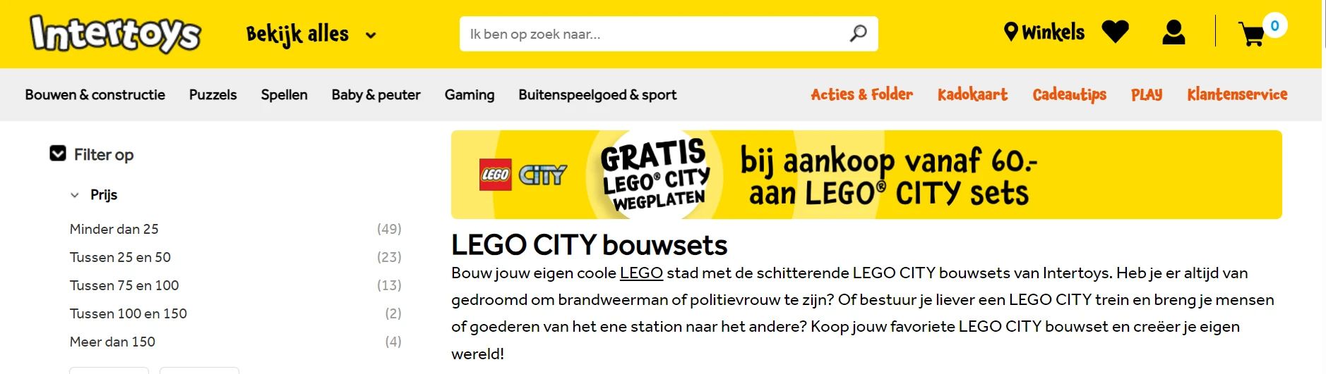 Intertoys gratis Lego City wegplaten vanaf 60 euro