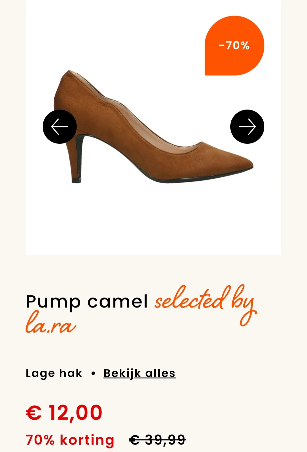Collect&go Pump camel selected by la.ra Lage hak -70% bij berca.be