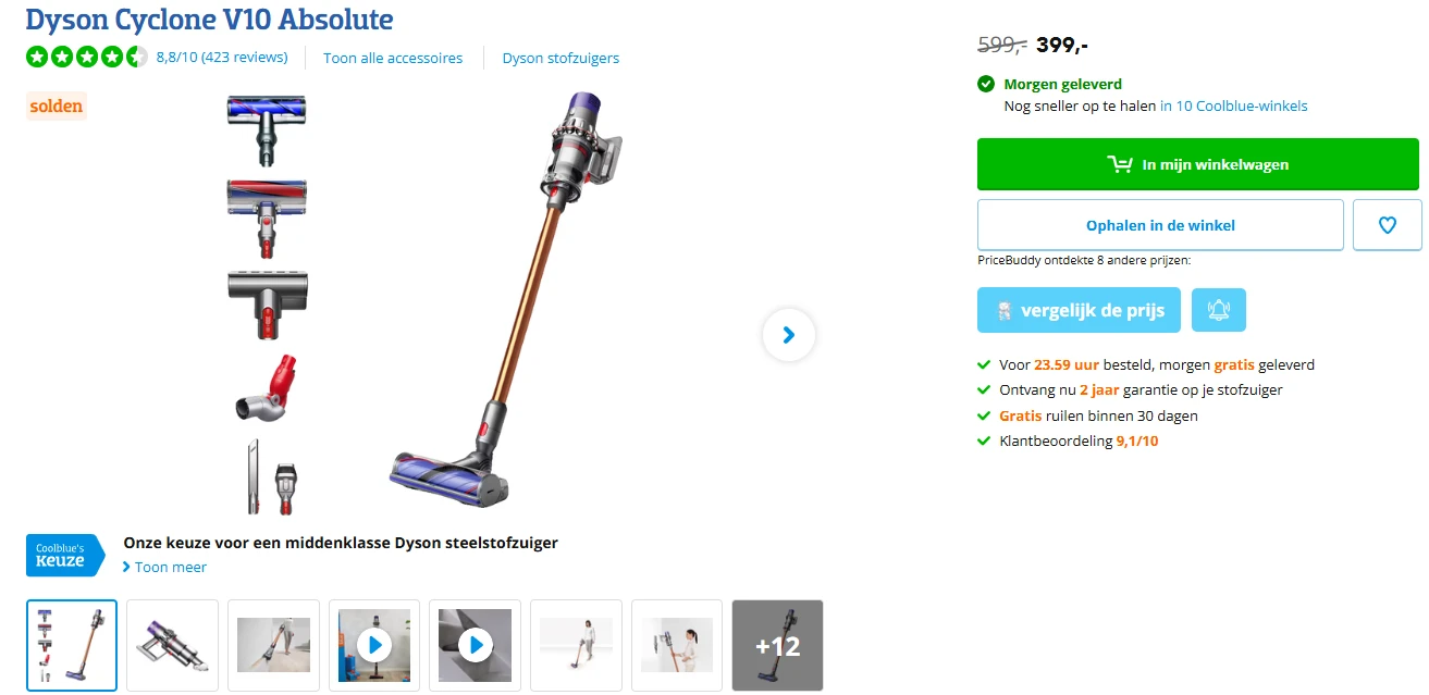 €200 korting op de Dyson Cyclone V10 Absolute steelstofzuiger bij Coolblue