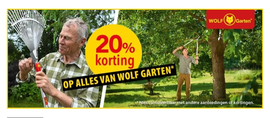 20% korting op alles van WOLF Garten