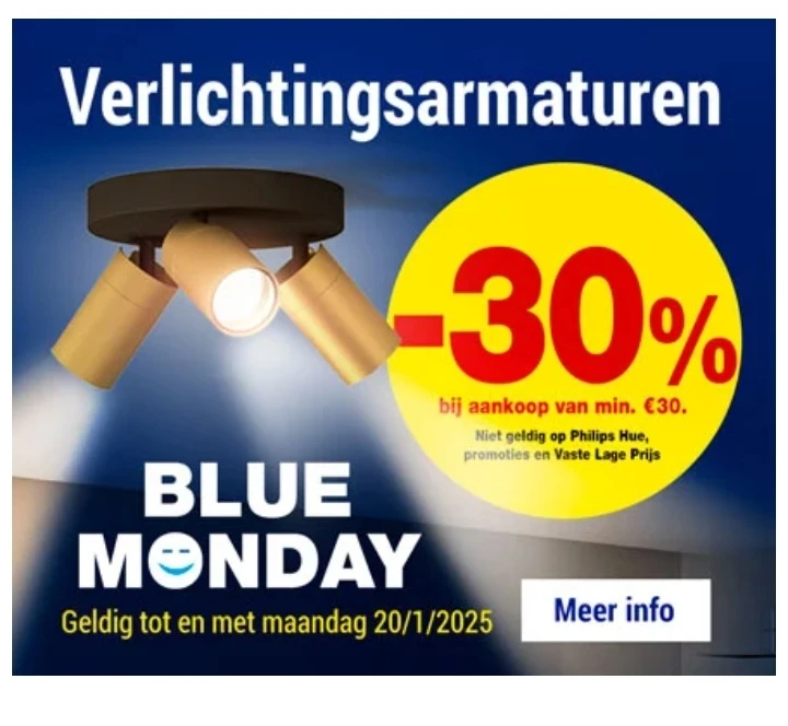 30% korting op verlichtingsarmaturen