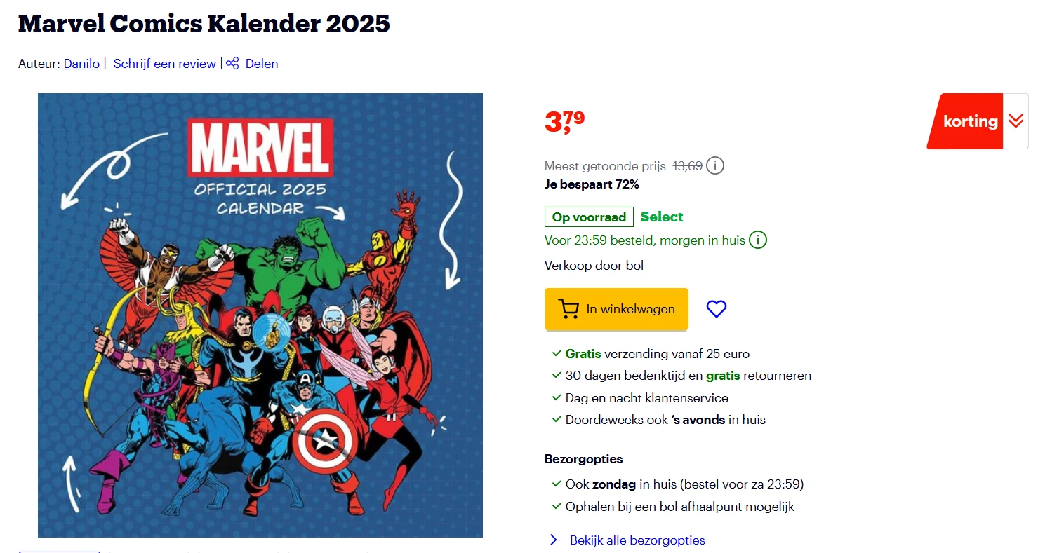 Marvel Comics Kalender 2025 €2,84 bij Bol