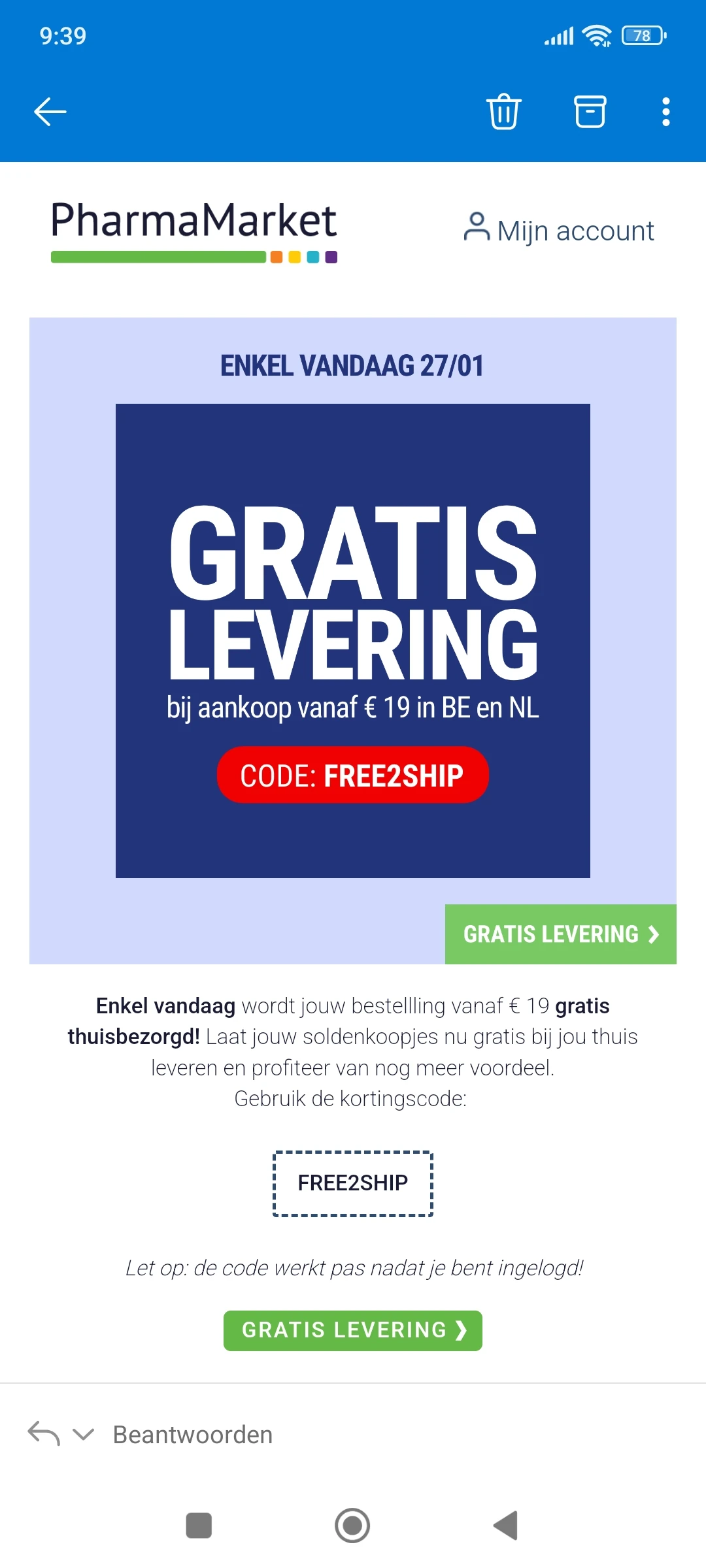 Gratis verzending pharmamarket