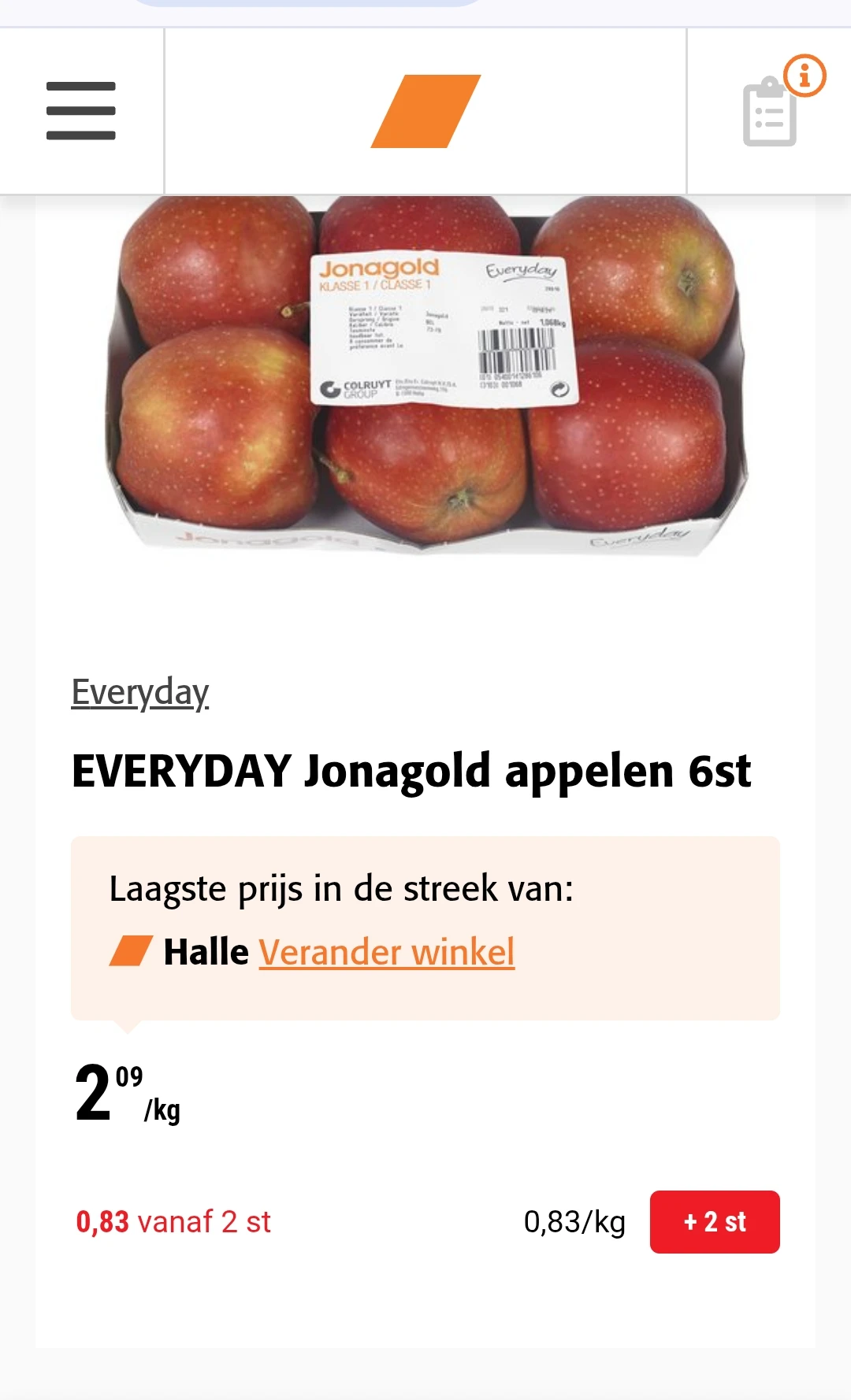 Jonagold appels colruyt €0,83 vanaf 2 kg