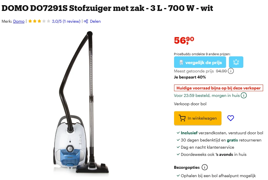 DOMO DO7291S Stofzuiger met zak