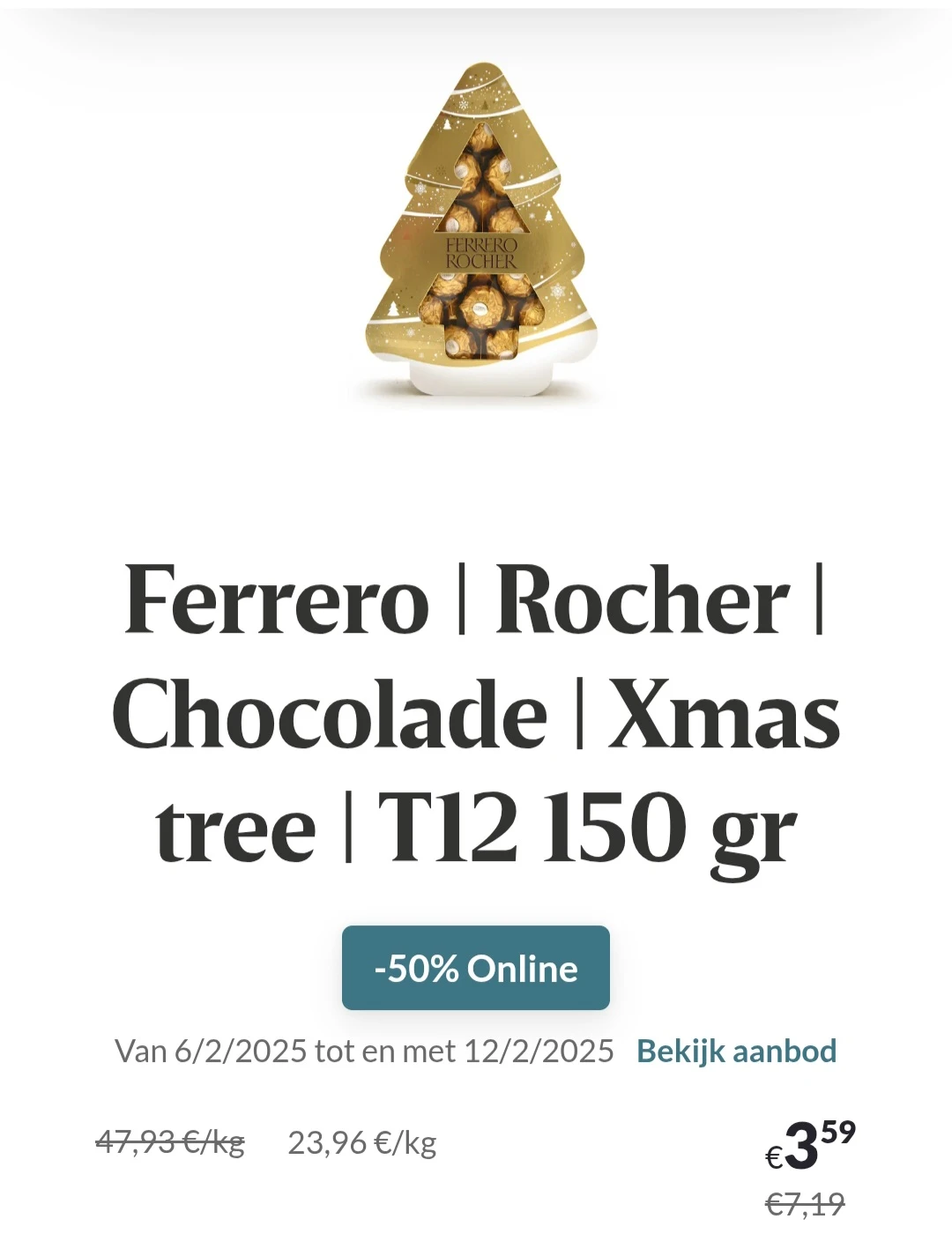 Ferrero Rocher Chocolade Xmas tree | T12 150 gr -50% Online Delhaize