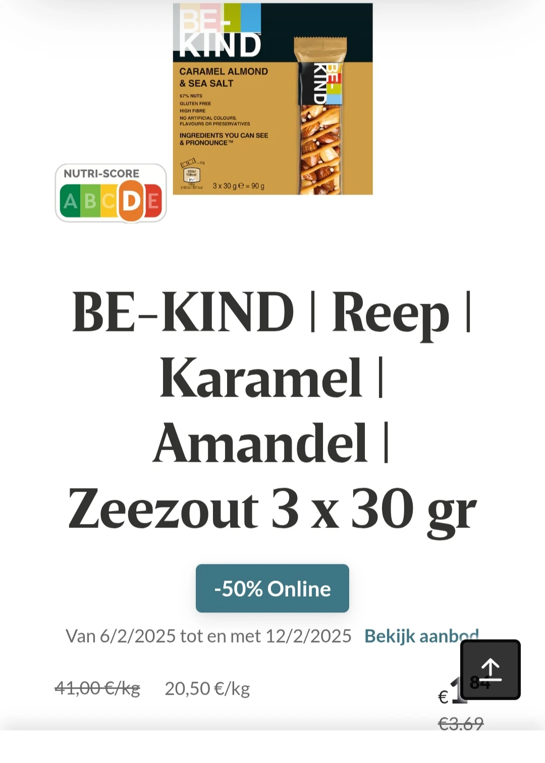 BE-KIND | Reep | Karamel | Amandel | Zeezout 3 x 30 gr -50% Online Delhaize