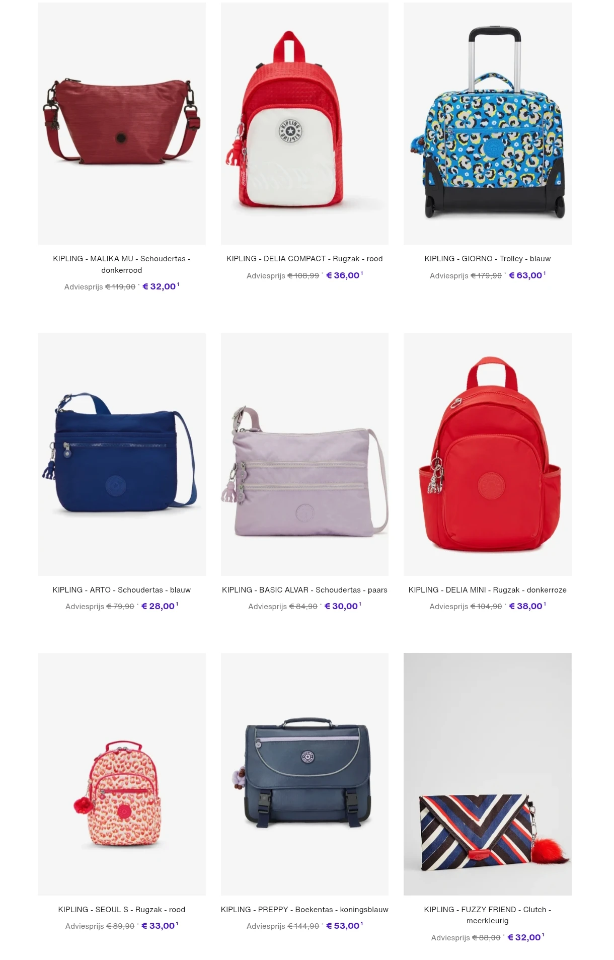 Kipling, Eastpak en Jansport tot 72% korting