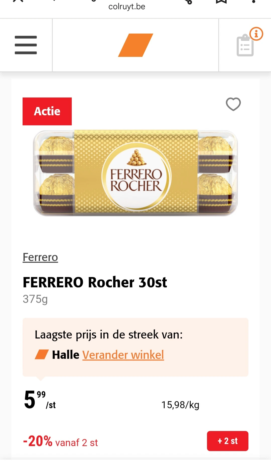 Colruyt enkel vandaag -20% vanaf 2 stuks erbovenop