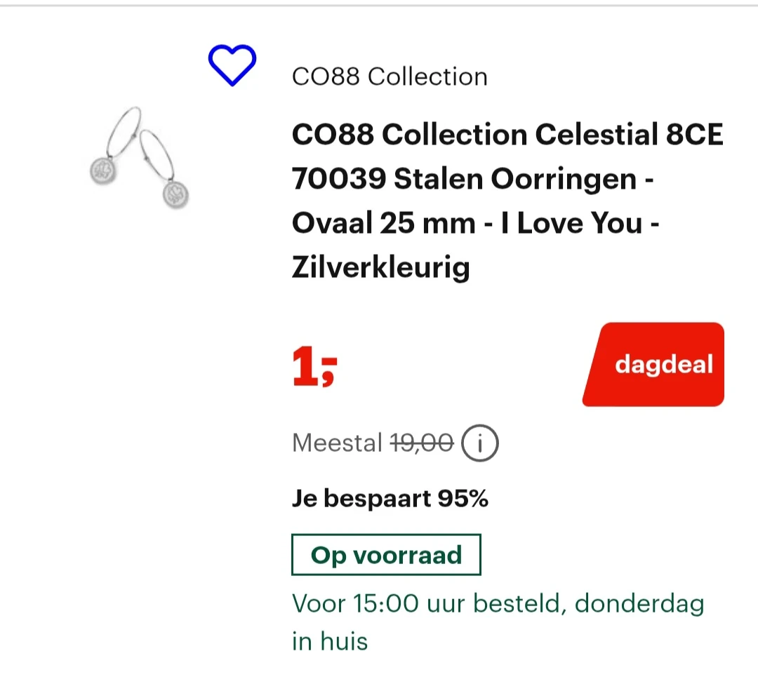 CO88 Collection Celestial 8CE 70039 Stalen Oorringen - Ovaal 25 mm - I Love You - Zilverkleurig -95% bij bol.com