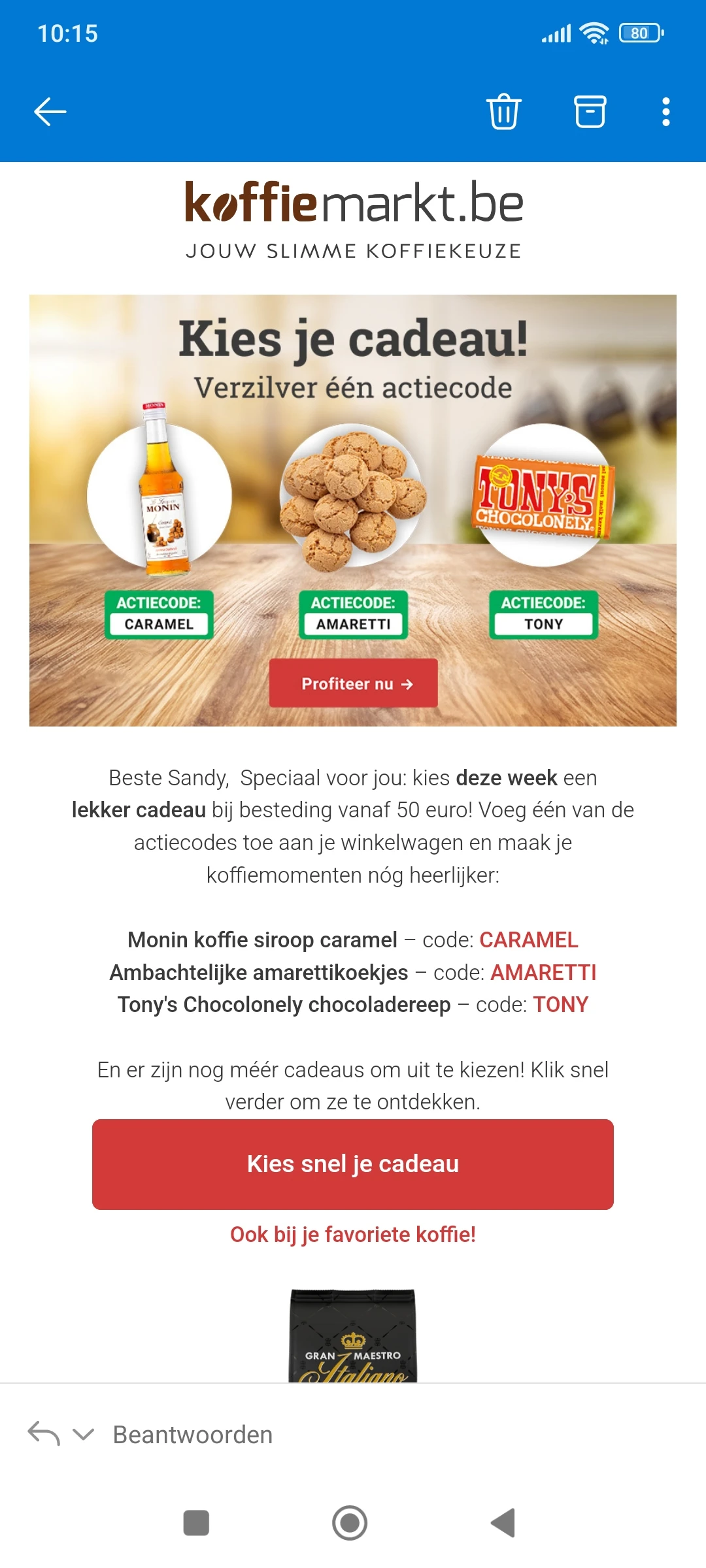Geschenk naar keuze bij koffiemarkt
