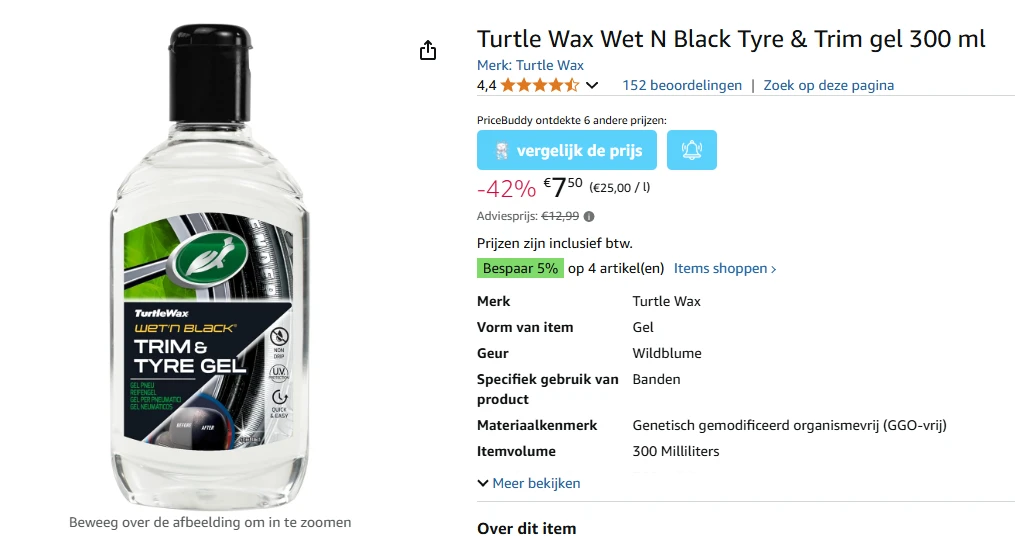 Turtle Wax Wet N Black Tyre & Trim gel 300 ml