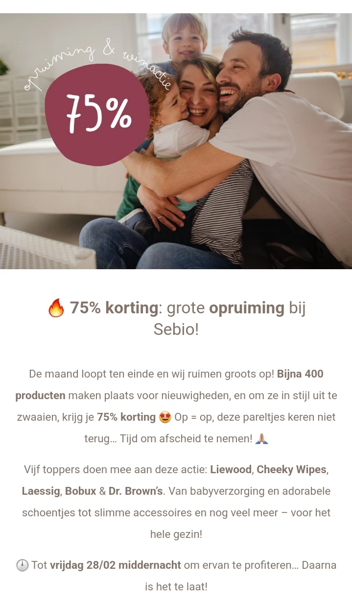 75% korting❗ 👶🏼 grote opruiming bij Sebio!