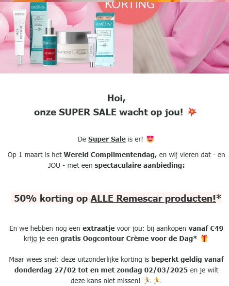 Remescar: -50% op alles en gratis oogcontour crème bij aankoop vanaf €49
