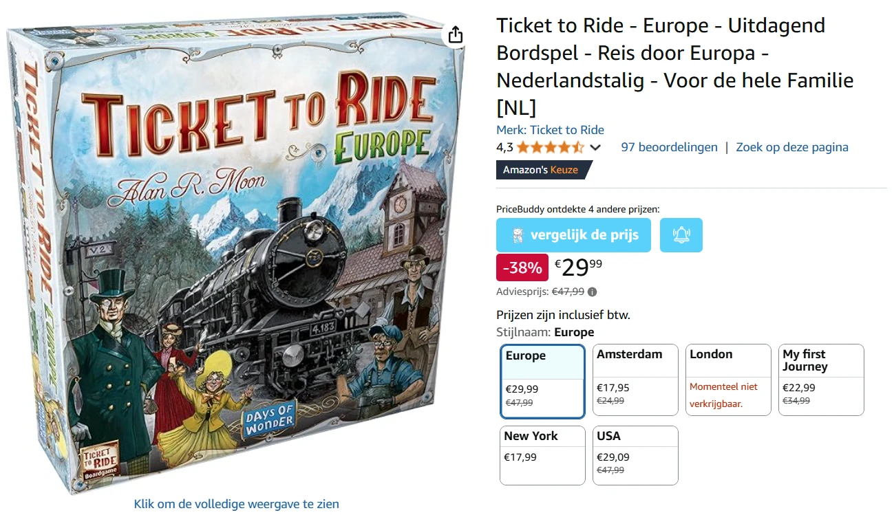 Ticket to Ride spel 🌍 €29,99 bij Amazon
