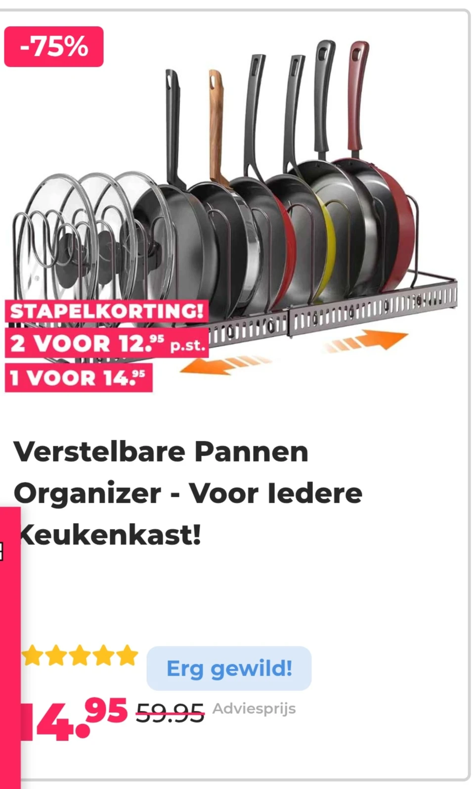 Verstelbare Pannen Organizer - Voor Iedere Keukenkast! -75% bij voordeelvanger.nl