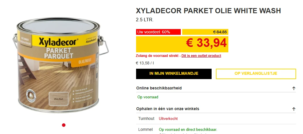 Xyladecor parket olie white wash (2.5L)