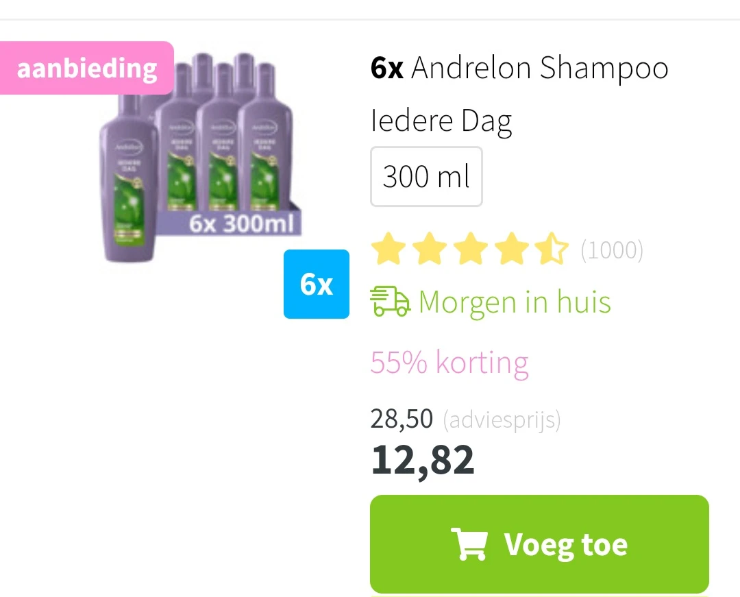 6x Andrelon Shampoo Iedere Dag 300 ml -55% op plein.be