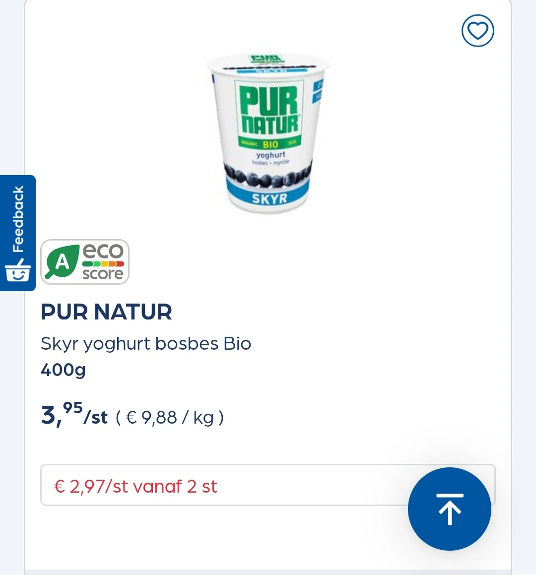 Collect&go PUR NATUR Skyr yoghurt bosbes Bio 400g