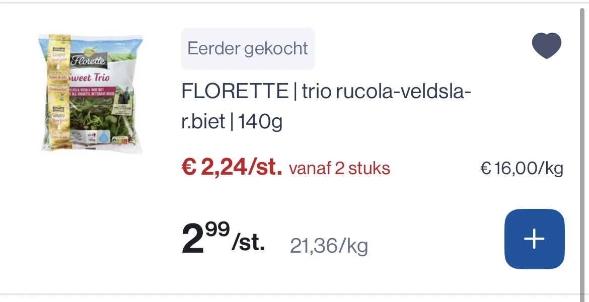 Florette trio rucola-veldsla -rode biet 140 gram