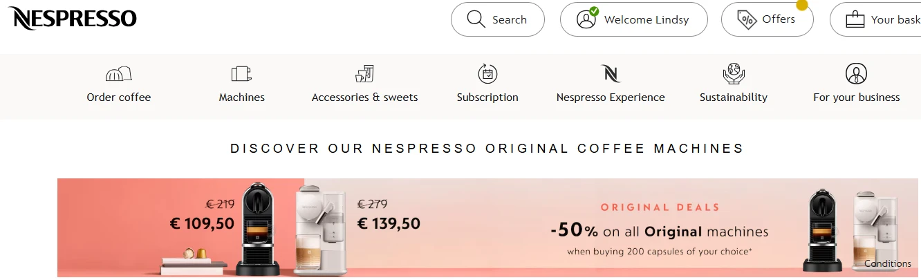 -50% op Originals machine bij aankoop van 200 capsules ☕ Nespresso