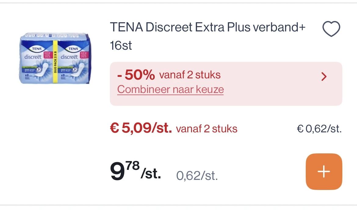 Tena discreet extra plus verband 16 st